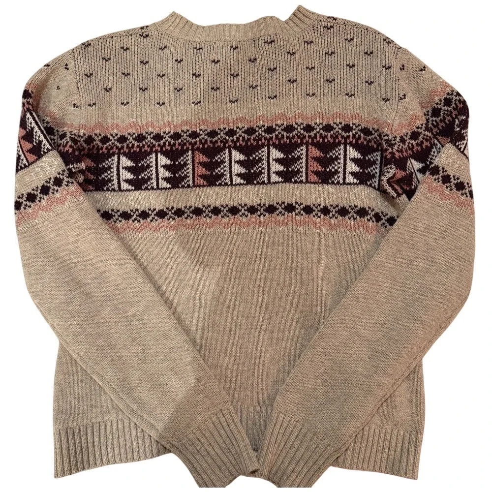 United By Blue Fair Isle Sweater Womens S‎ Tan Brown Pine Tree Gorpcore Cowgirl